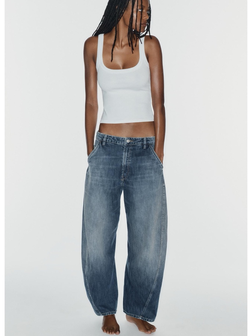 ZARA TRF MID-RISE BARREL CHINO JEANS